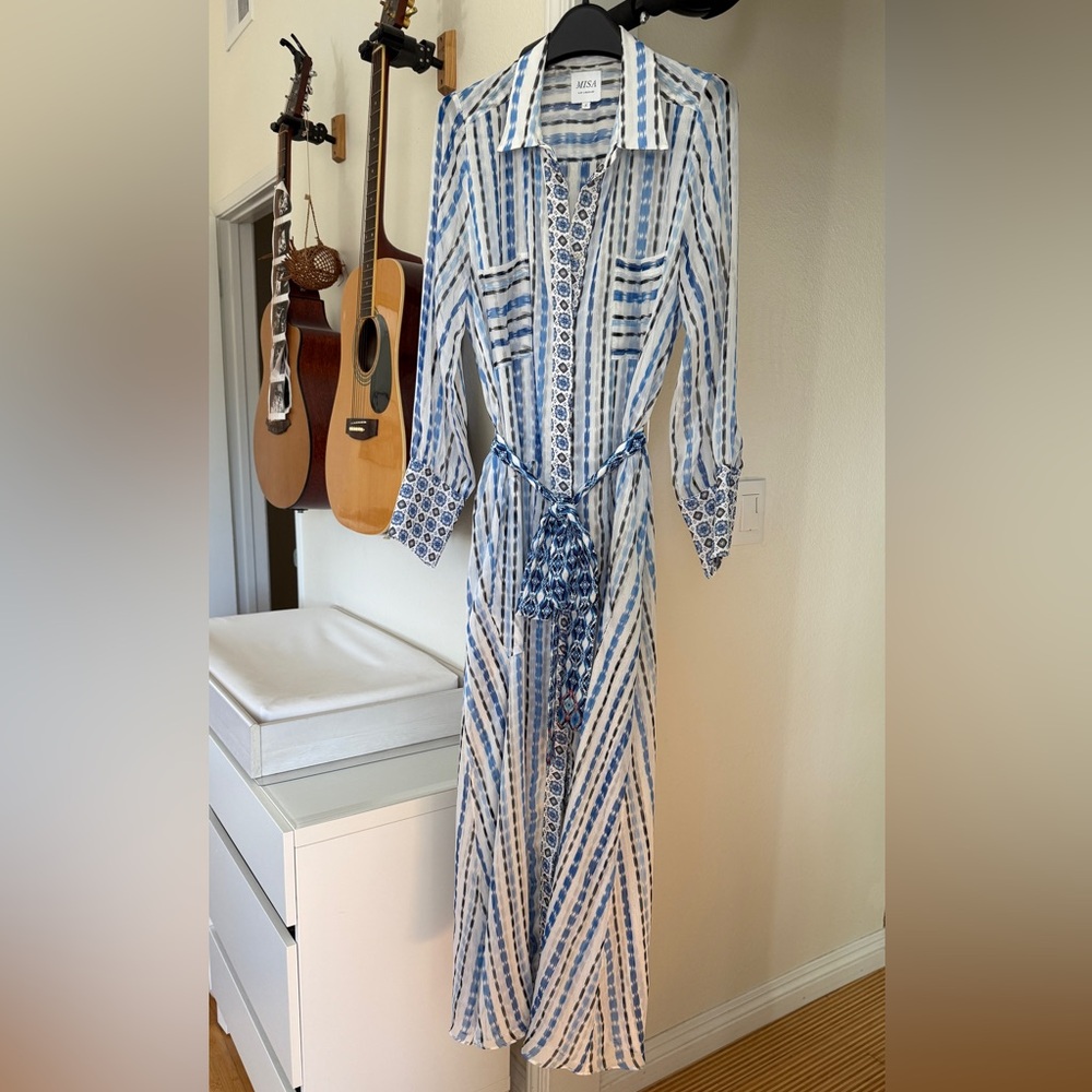 MISA Los Angeles Women's White Button-Front Kirat Midi Shirt Dress Size S